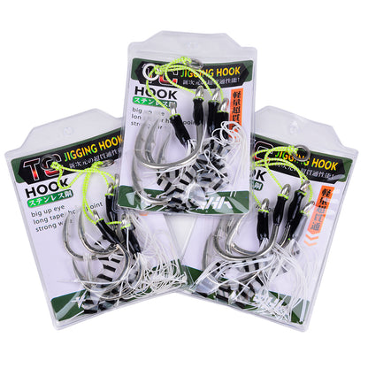 PROBEROS SZ132 Saltwater Tied Jigging Assist Hooks with Flash Skirt (2-Hook Pack / 5-Pack Value Set)