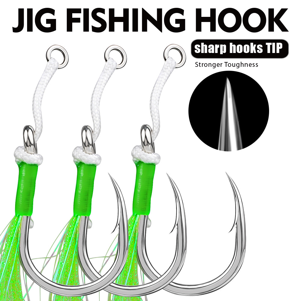 PROBEROS SZ134 Tied Jigging Assist Hooks with Green Flash Skirt