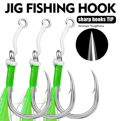 PROBEROS SZ134 Tied Jigging Assist Hooks with Green Flash Skirt