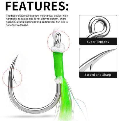 PROBEROS SZ134 Tied Jigging Assist Hooks with Green Flash Skirt