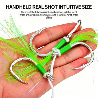 PROBEROS SZ134 Tied Jigging Assist Hooks with Green Flash Skirt