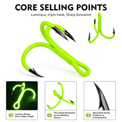 PROBEROS SZ137 Fluorescent Treble Fishing Hooks 10#-3/0# 20PCS