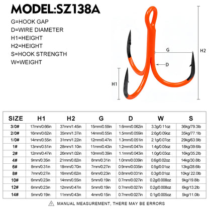 Proberos SZ138 UV Glow Fluorescent Treble Hooks 10Pcs