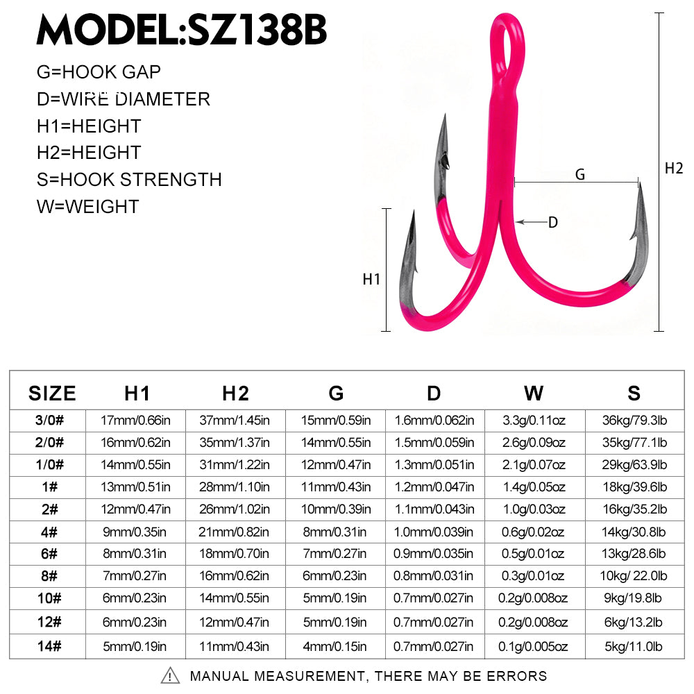 Proberos SZ138 UV Glow Fluorescent Treble Hooks 10Pcs