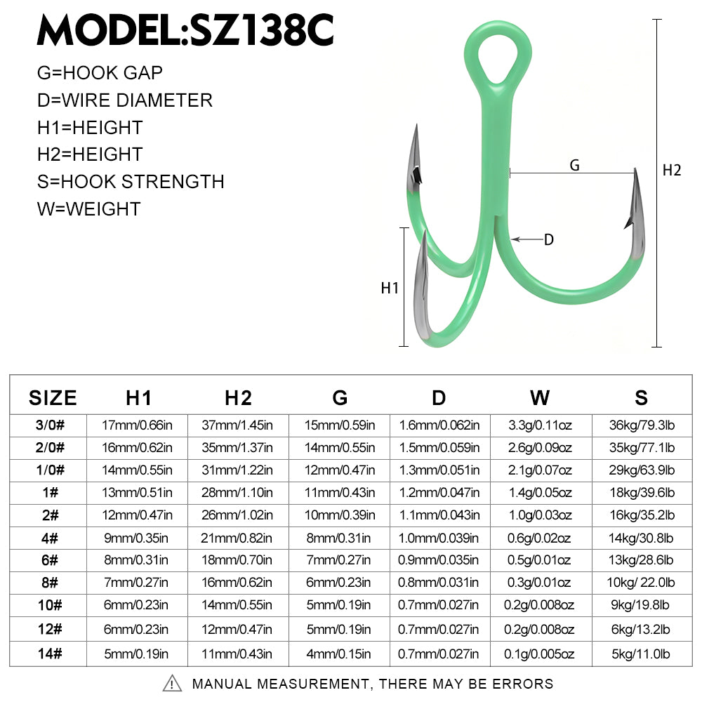 Proberos SZ138 UV Glow Fluorescent Treble Hooks 10Pcs