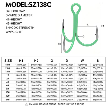 Proberos SZ138 UV Glow Fluorescent Treble Hooks 10Pcs
