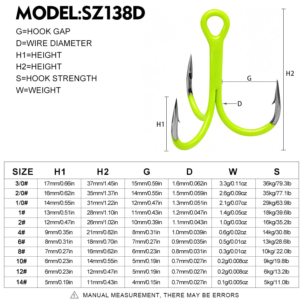 Proberos SZ138 UV Glow Fluorescent Treble Hooks 10Pcs