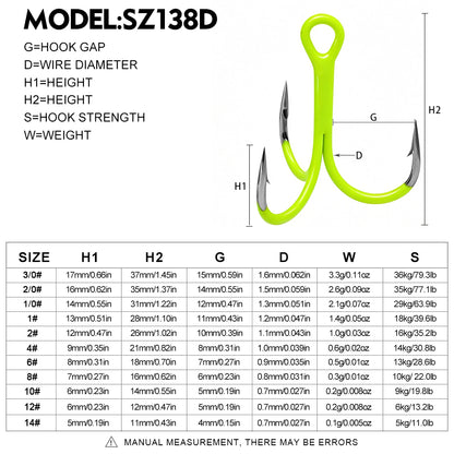 Proberos SZ138 UV Glow Fluorescent Treble Hooks 10Pcs