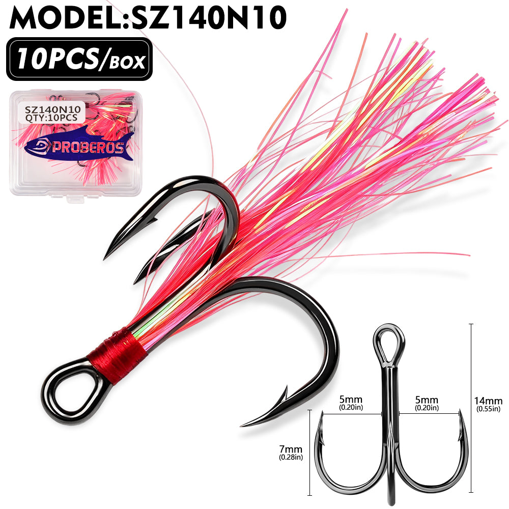 Proberos SZ140 Feathered Treble Hooks High Carbon Steel 10#-3/0#