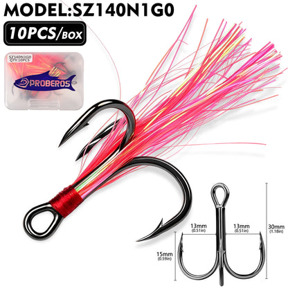 Proberos SZ140 Feathered Treble Hooks High Carbon Steel 10#-3/0#