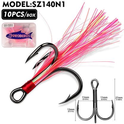 Proberos SZ140 Feathered Treble Hooks High Carbon Steel 10#-3/0#
