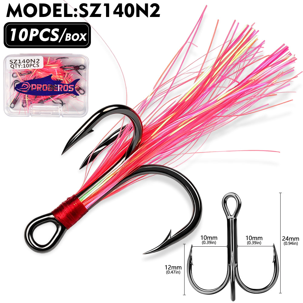 Proberos SZ140 Feathered Treble Hooks High Carbon Steel 10#-3/0#