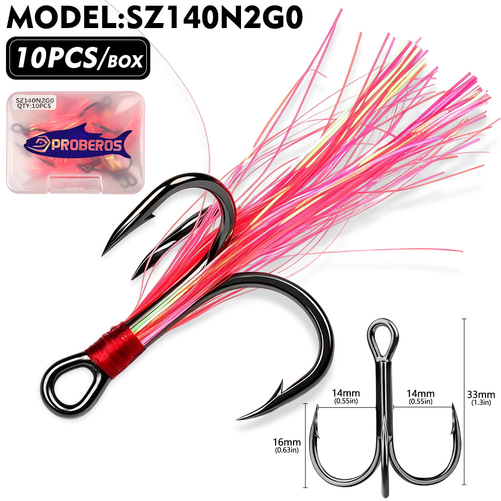 Proberos SZ140 Feathered Treble Hooks High Carbon Steel 10#-3/0#