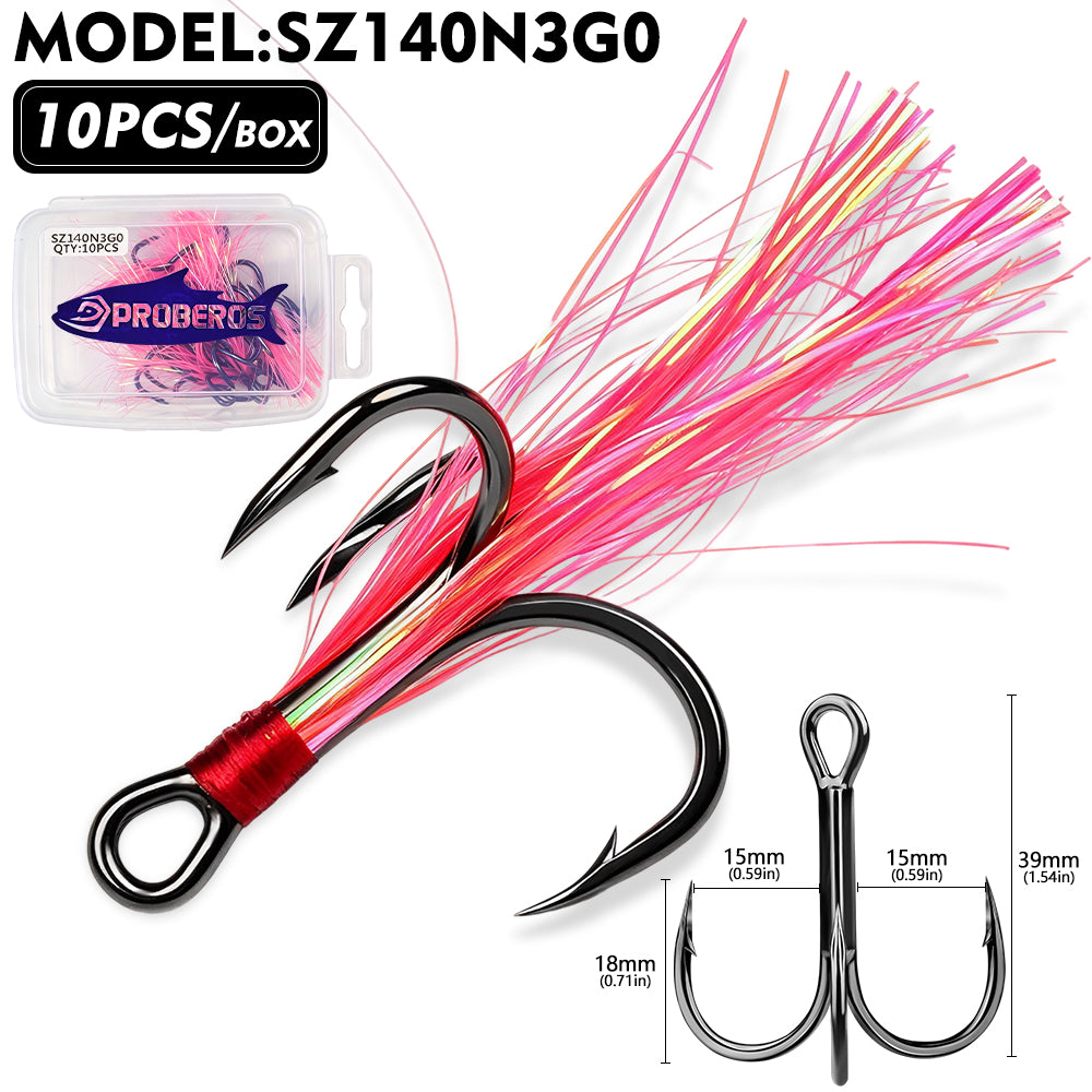 Proberos SZ140 Feathered Treble Hooks High Carbon Steel 10#-3/0#
