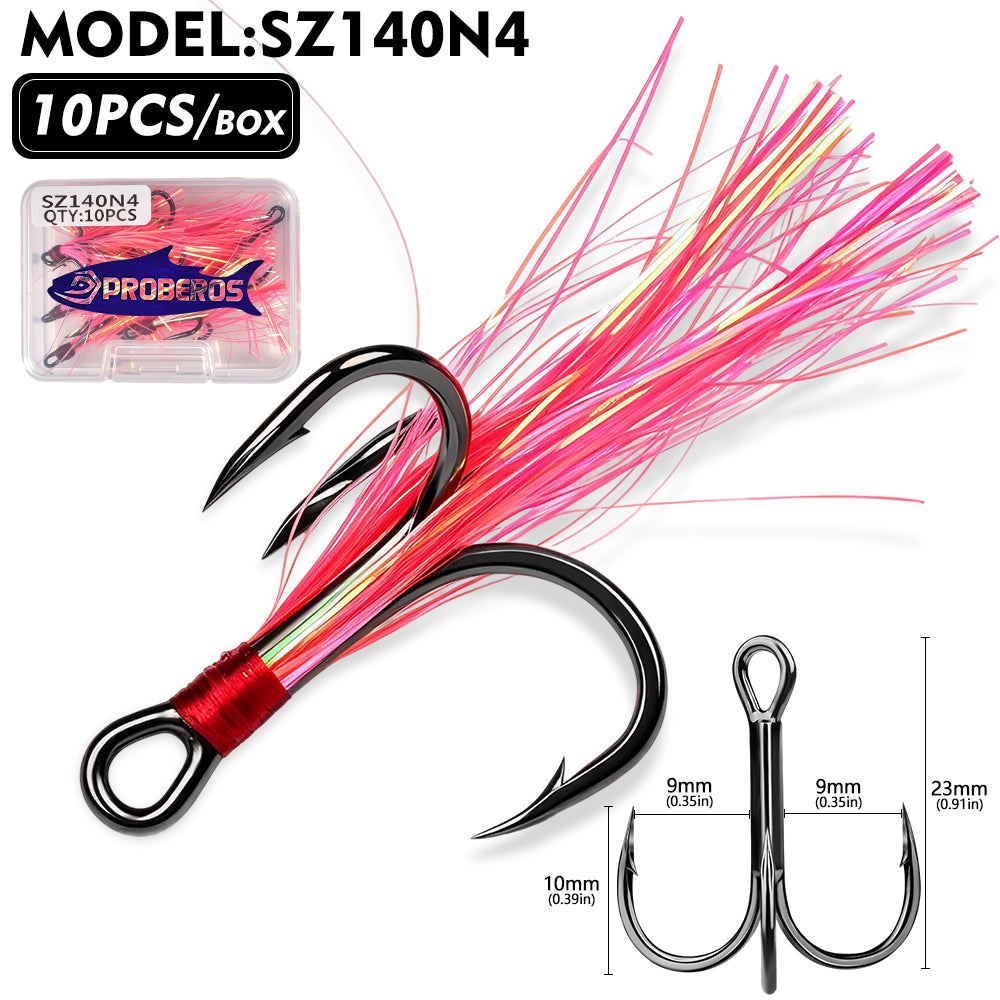 Proberos SZ140 Feathered Treble Hooks High Carbon Steel 10#-3/0#
