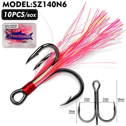 Proberos SZ140 Feathered Treble Hooks High Carbon Steel 10#-3/0#