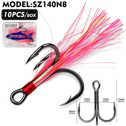 Proberos SZ140 Feathered Treble Hooks High Carbon Steel 10#-3/0#