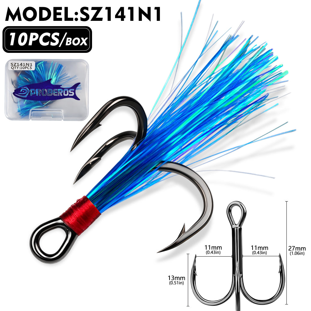 PROBEROS SZ141 Flash Feather Treble Hooks 10PCS