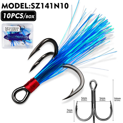PROBEROS SZ141 Flash Feather Treble Hooks 10PCS