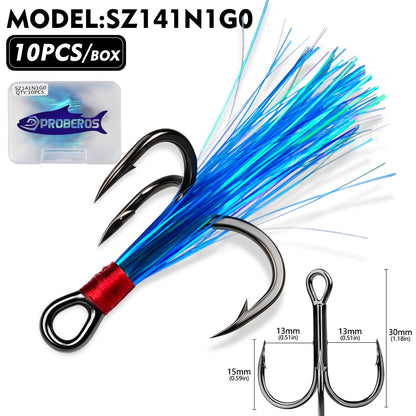 PROBEROS SZ141 Flash Feather Treble Hooks 10PCS