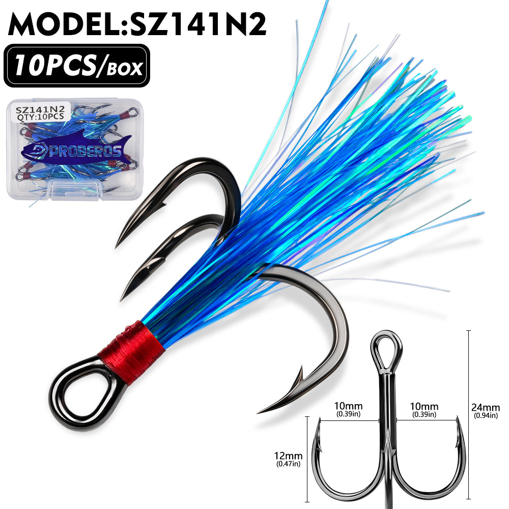 PROBEROS SZ141 Flash Feather Treble Hooks 10PCS