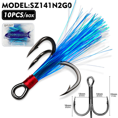 PROBEROS SZ141 Flash Feather Treble Hooks 10PCS