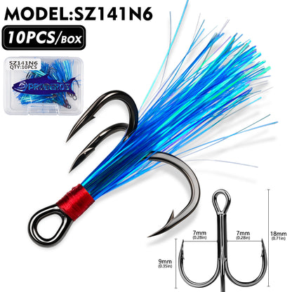 PROBEROS SZ141 Flash Feather Treble Hooks 10PCS