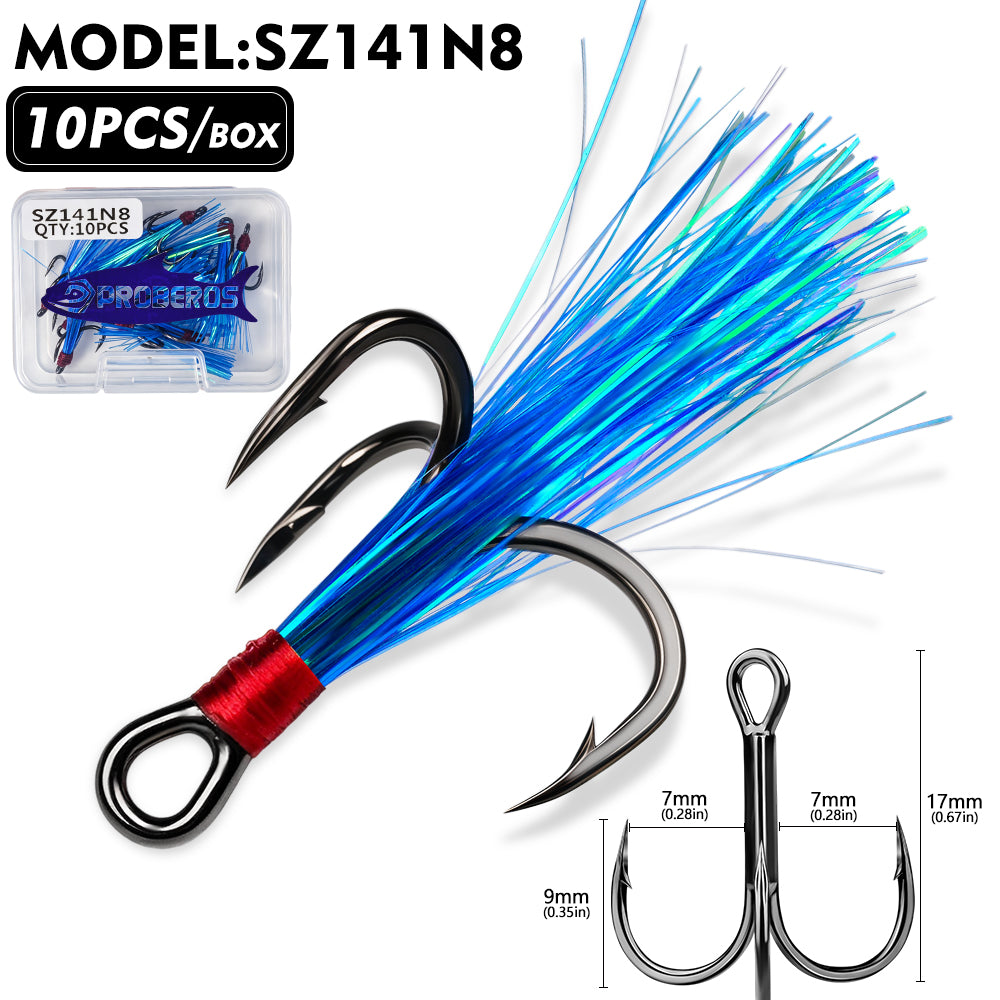 PROBEROS SZ141 Flash Feather Treble Hooks 10PCS