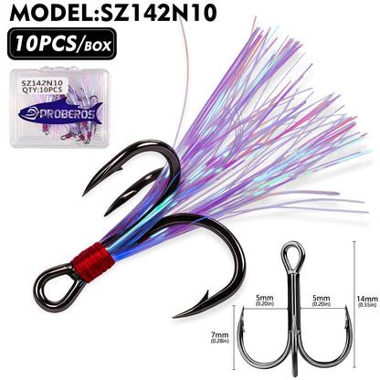 PROBEROS SZ142 Flash Feather Treble Hooks 10PCS