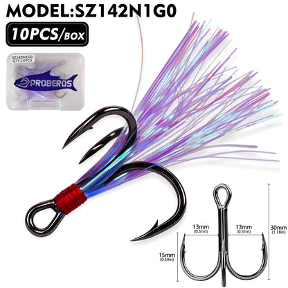PROBEROS SZ142 Flash Feather Treble Hooks 10PCS