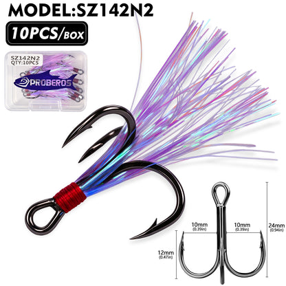 PROBEROS SZ142 Flash Feather Treble Hooks 10PCS