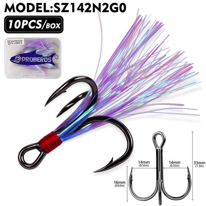 PROBEROS SZ142 Flash Feather Treble Hooks 10PCS
