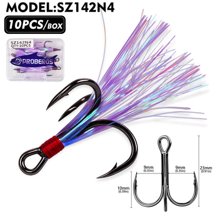 PROBEROS SZ142 Flash Feather Treble Hooks 10PCS