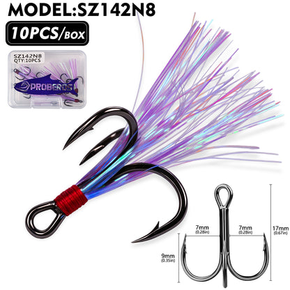 PROBEROS SZ142 Flash Feather Treble Hooks 10PCS