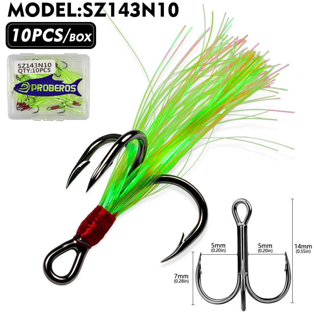 PROBEROS Flash Feather Treble Hooks 10PCS High Carbon Fishing Hook SZ142‑SZ144