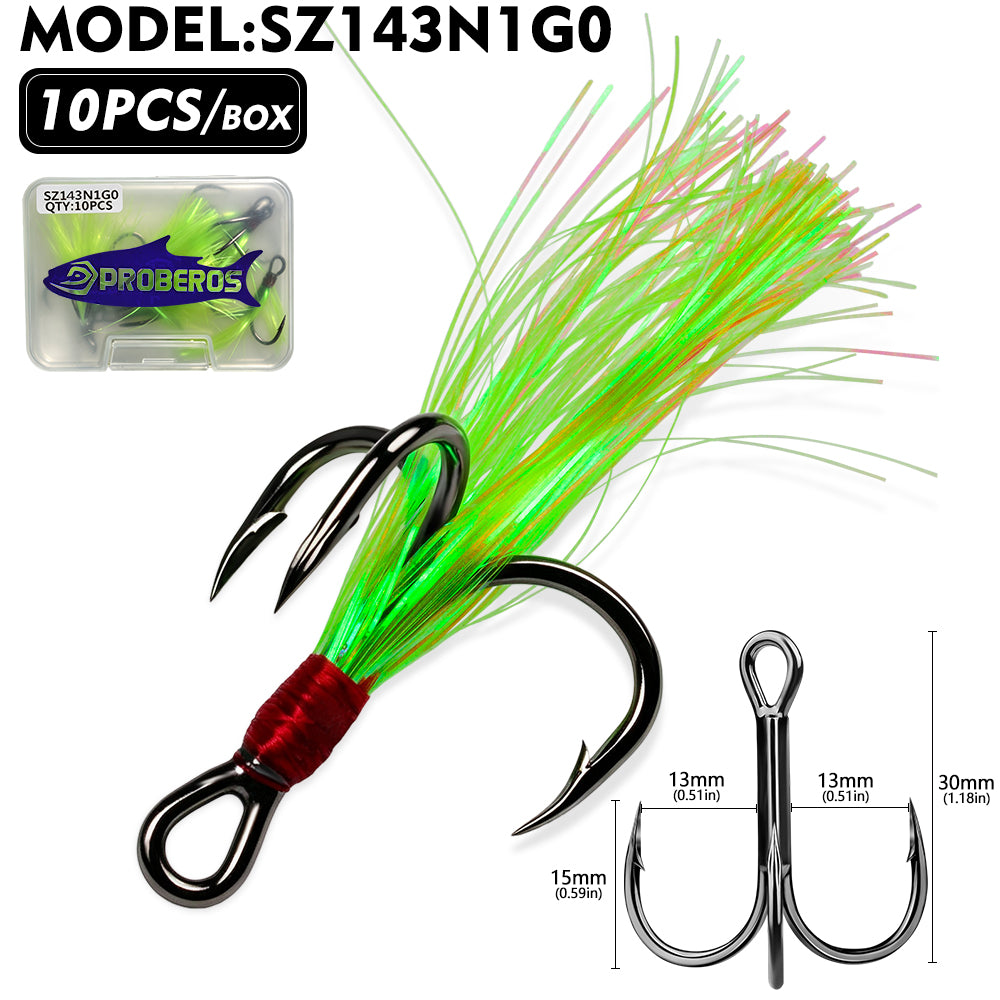 PROBEROS Flash Feather Treble Hooks 10PCS High Carbon Fishing Hook SZ142‑SZ144