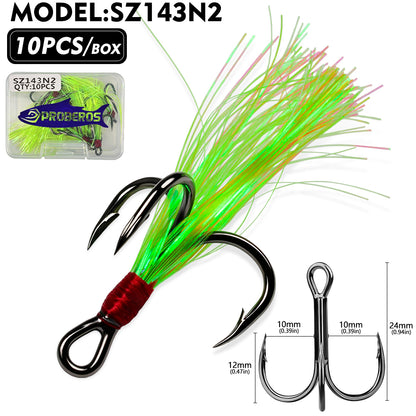 PROBEROS Flash Feather Treble Hooks 10PCS High Carbon Fishing Hook SZ142‑SZ144