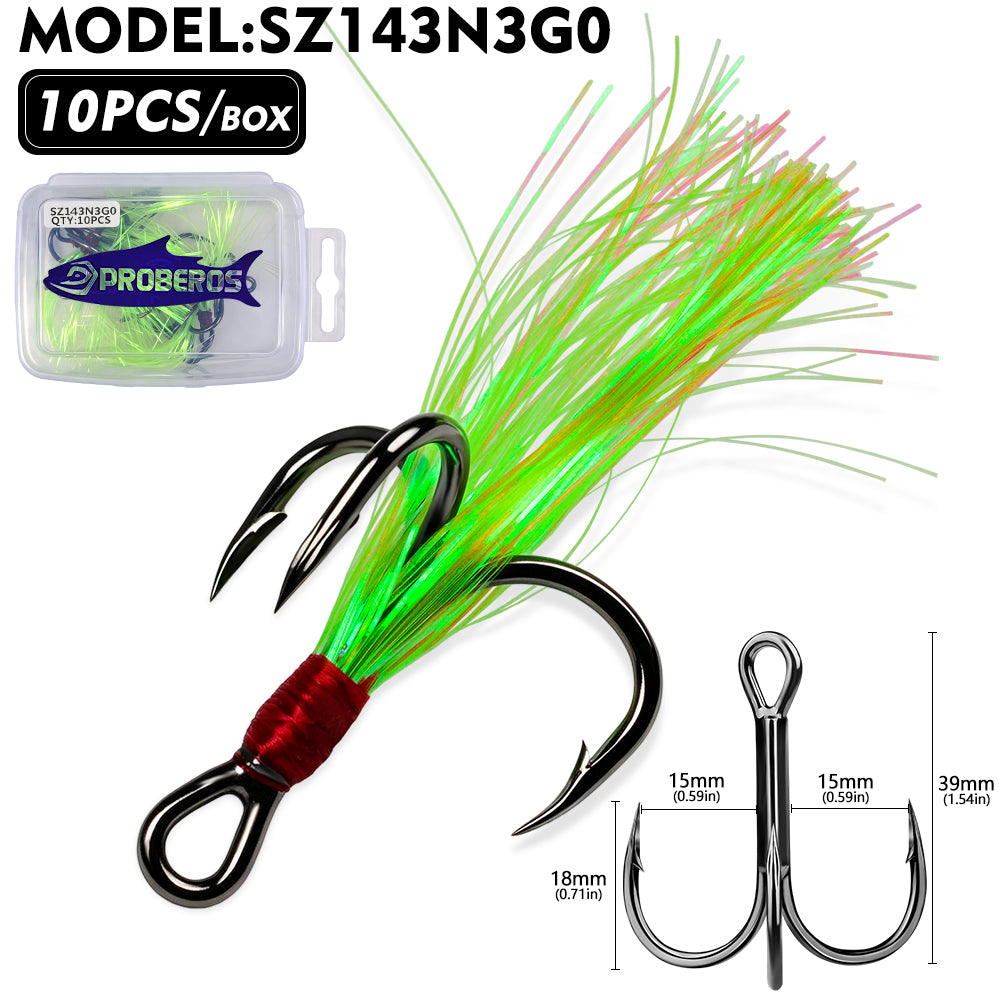 PROBEROS Flash Feather Treble Hooks 10PCS High Carbon Fishing Hook SZ142‑SZ144