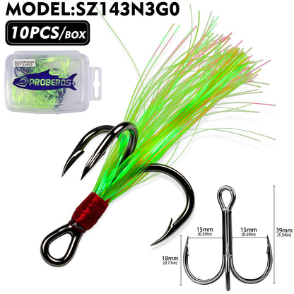 PROBEROS Flash Feather Treble Hooks 10PCS High Carbon Fishing Hook SZ142‑SZ144