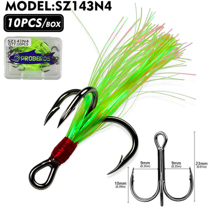 PROBEROS Flash Feather Treble Hooks 10PCS High Carbon Fishing Hook SZ142‑SZ144
