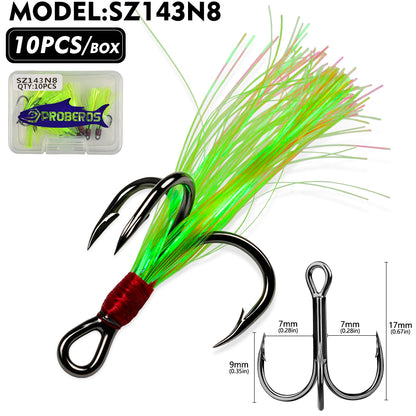 PROBEROS Flash Feather Treble Hooks 10PCS High Carbon Fishing Hook SZ142‑SZ144