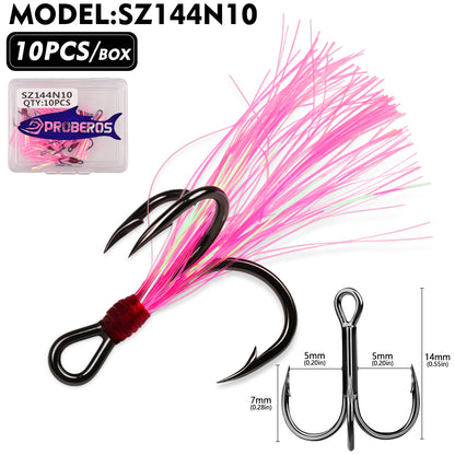 PROBEROS Flash Feather Treble Hooks 10PCS High Carbon Fishing Hook SZ142‑SZ144