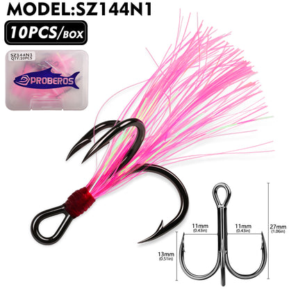 PROBEROS Flash Feather Treble Hooks 10PCS High Carbon Fishing Hook SZ142‑SZ144