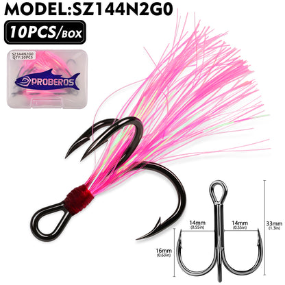 PROBEROS Flash Feather Treble Hooks 10PCS High Carbon Fishing Hook SZ142‑SZ144