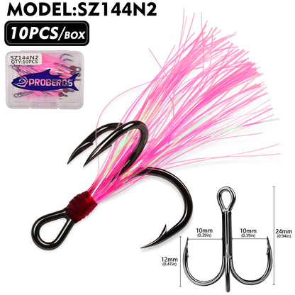 PROBEROS Flash Feather Treble Hooks 10PCS High Carbon Fishing Hook SZ142‑SZ144