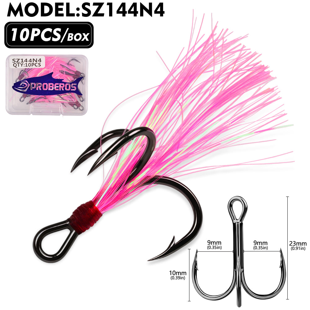 PROBEROS Flash Feather Treble Hooks 10PCS High Carbon Fishing Hook SZ142‑SZ144