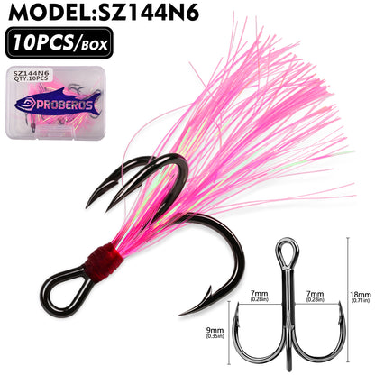 PROBEROS Flash Feather Treble Hooks 10PCS High Carbon Fishing Hook SZ142‑SZ144
