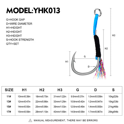 PROBEROS 10 pcs Saltwater Jigging Assist Hooks 11#-17# High Carbon Steel Fishing Hooks