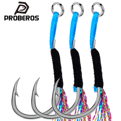 PROBEROS 10 pcs Saltwater Jigging Assist Hooks 11#-17# High Carbon Steel Fishing Hooks