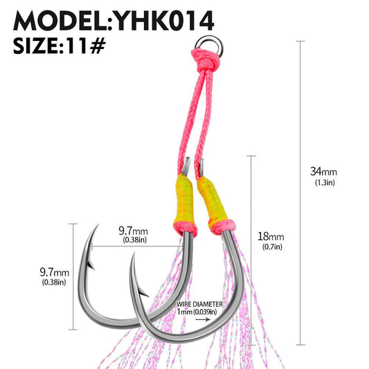 PROBEROS 20pcs New Style Tied With PINK Bright Wire Iron Plate Double Hook Black High Carbon Steel Fish Hook Wholesale - Proberos